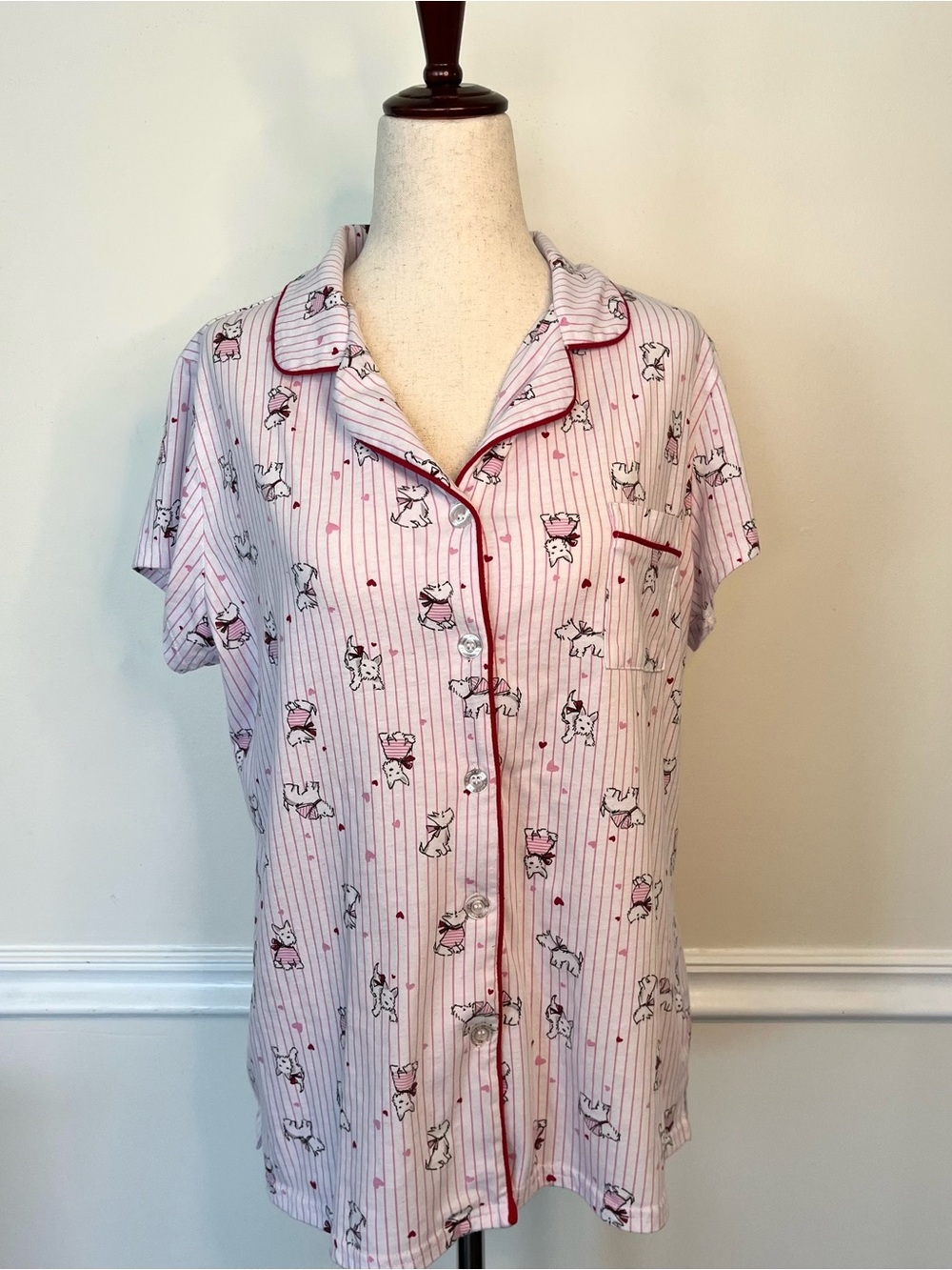 Laura Ashley Pink & Red Striped dog Heart Pajama Top
